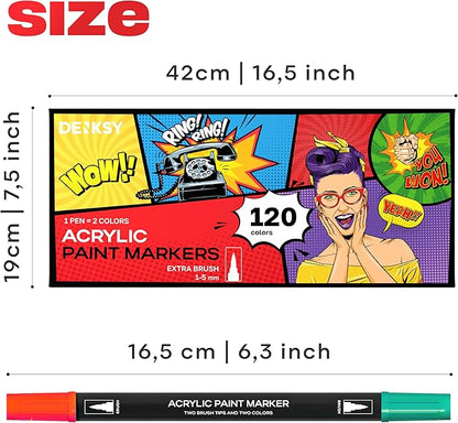 Acrylic paint pens create art – Dual Brush Tip Acrylic Markers Set, Waterproof Quick-Drying Ink for Rock Painting, Glass, Wood, Fabric (120)