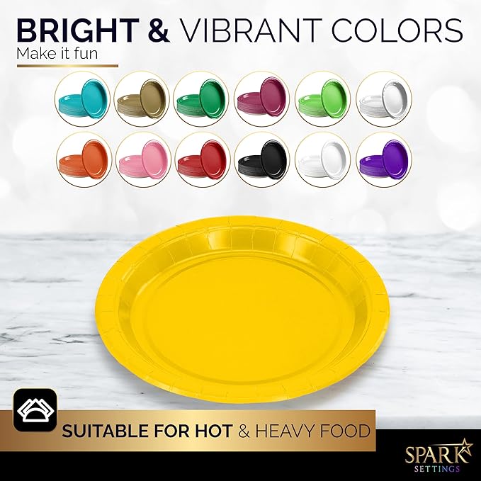 Disposable Paper Plates Yellow, 6 3/4 Inches Paper Dessert Plates, Strong and Sturdy Disposable Plates for Party, Dinner, Holiday, Picnic, or Travel Party Plates, Pack of 50