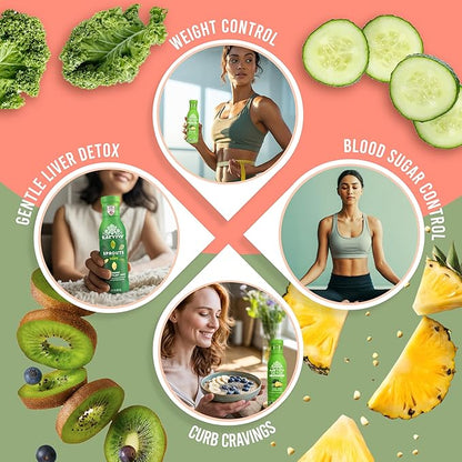 Karviva Organic Juice Cleanse Weight Control Pack with Prebiotic Detox, Sprouts, Aloe, Berries & Adaptogens for Digestion, Immunity, Liver & Thyroid Health, 6 BPA-Free Bottles, 12 oz Each