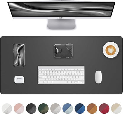 Leather Desk Pad Protector, Mouse Pad, Office Desk Mat, Non-Slip PU Leather Desk Blotter, Laptop Desk Pad, Waterproof Desk Writing Pad for Office and Home (Dark Grey, 31.5" x 15.7")