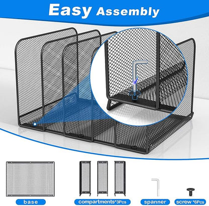 5 Sections Desk File Holder/Rack/Sorter,Mesh File Organizer,File Folder Organizer,Metal Upright Desktop Organization for Documents,Magazine,Kitchenware,Antiskid,Antirust,Sturdy,2 Packs