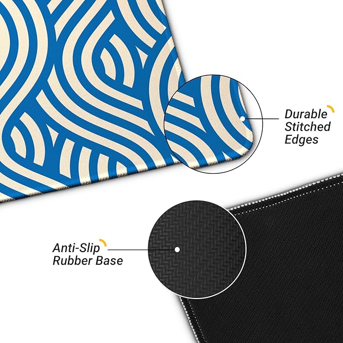 Large Computer Mouse Pad with Non-Slip Base for Desktop, Cute Gaming Mouse Mat with Stitched Edges, Long Extended Anime Mousepad for Laptop, 31.5 x 11.8 inches (Blue Wave Pattern)