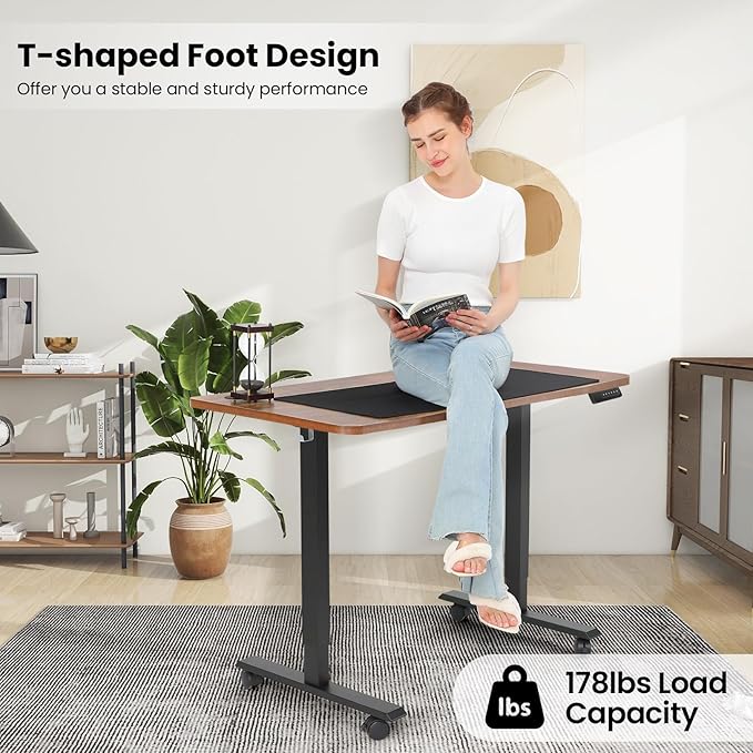 Electric Standing Desk 55 x 24 Inches Adjustable Height Sit Stand Up Desk for Home Office Computer Workstation Memory Preset with Wheels, White