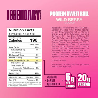 Legendary Foods Cinnamon Roll 22g Protein Bars – Gluten-Free, Low Carb Meal Option – Sweet Zero Sugar Snack, Keto-Friendly – 10-Pack High Protein Pre- or Post-Workout Nutrition Bars Wild Berry