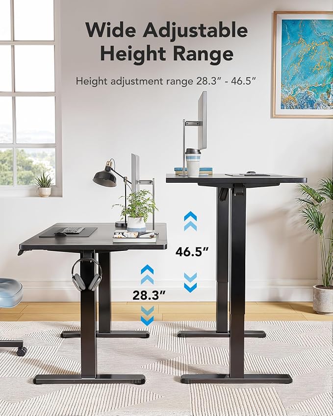 HUANUO 55 x 24 inch Electric Standing Desk, Height Adjustable Table with Headphone Hooks & Cable Manager, Sit to Stand up Desk for Home Office, Black