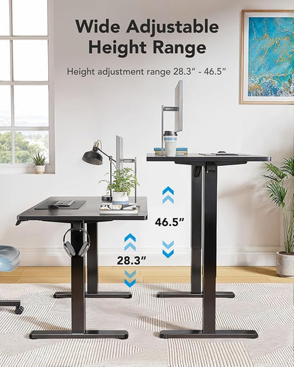 HUANUO 48 x 24 inch Electric Standing Desk, Height Adjustable Table with Headphone Hooks & Cable Manager, Sit to Stand up Desk for Home Office, Black
