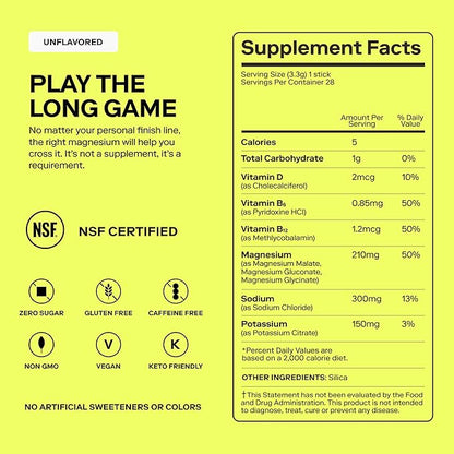 MAGNA Electrolytes Powder Drink Mix for Hydration, Energy & Focus Support with Magnesium L Threonate, Sodium, Potassium, Vitamin D, B6 & B12, Sugar Free, Unflavored, 28 Servings