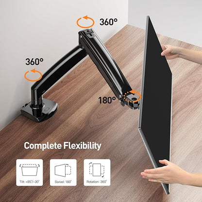 ErGear 13 to 49 inches Single Monitor Mount for Ultrawide Screens, Holds 26.5lbs, Gas Springs Single Monitor Arm, Single Monitor Stand with Swivel, Tilt, Rotation for Home and Office, VESA 75/100mm