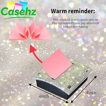 Rhinestone Self Sticky Note Holder Post it Note Dispenser Pop-Up Sticky Notes Dispenser 3 x 3 inch Post it Dispenser for Office Desk Accessories(Gold)