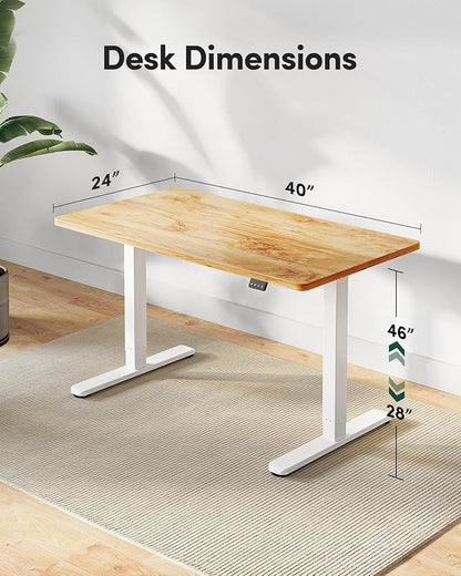 FEZIBO Electric Standing Desk Adjustable Height, 40 x 24 Inch Sit and Stand Desk, Home Office Desk, Ergonomic Workstation Computer Desk, Light Rustic