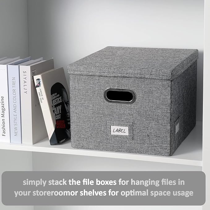 File Organizer Collapsible Storage Box for Office File Box with Lids Document Organizer for Office and Home Easy Slide Durable Hanging File Box (Gray)