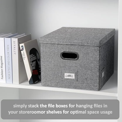 File Organizer Collapsible Storage Box for Office File Box with Lids Document Organizer for Office and Home Easy Slide Durable Hanging File Box (Gray)