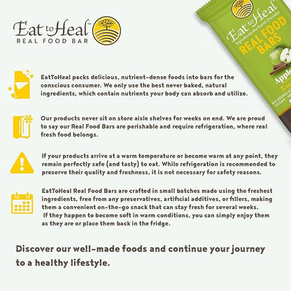 EatToHeal Apple Pie Real Food Bar - Organic Dates & Oats, Gluten Free Vegan Healthy Protein Bars - Low Sugar Meal Replacement Bar, Non GMO, Never Baked, Plant Based - Crafted to Enjoy
