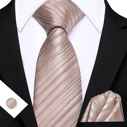 Barry.Wang Tie Sets for Men Silk Solid Necktie Stain Ties Handkerchief Pocket Square Cufflinks Wedding Business Dyed