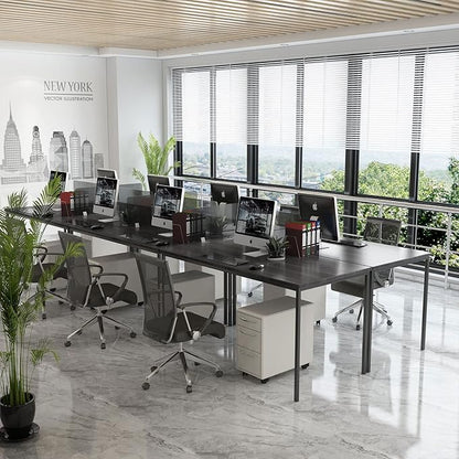 Bonzy Home Conference Tables 12ft Office Computer Desk for Meeting Room Study Writing Printer Table Save Space Design for 14 People Rustic Vintage Black 6PCS 141.6"x47.2"x29.5",Black