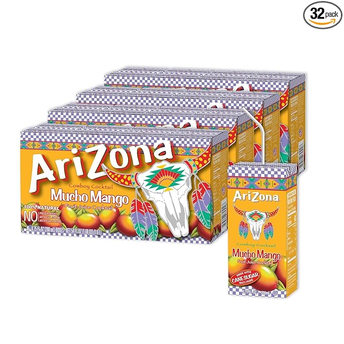 AriZona Mucho Mango Drink, 6.75 fl oz Tetra Box (Pack of 32)