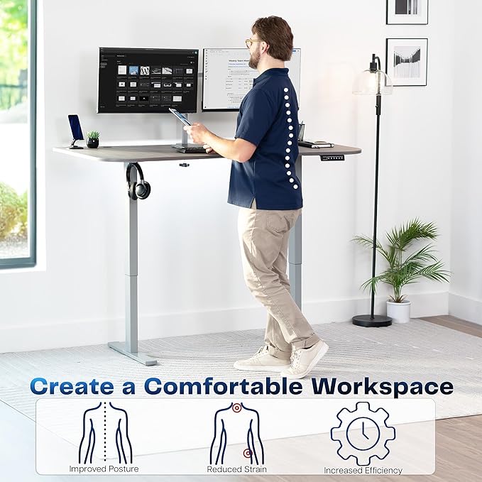 VIVO Electric 63 x 32 in Standing Desk, Memory Height Adjustment, 1B Series, Dark Gray Top Gray Frame, DESK-KIT-1G1G