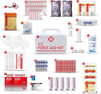 Class B OSHA ANSI Compliant First Aid Kit – Emergency Medical Supplies in Wall-Mountable Plastic Case for Workplace, Office, Home – 190 Piece