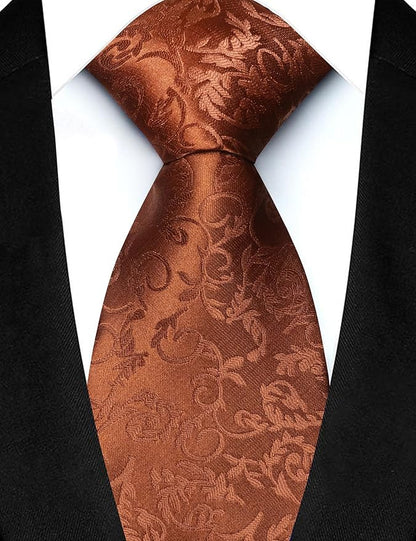 JEMYGINS Mens Floral Tie and Lapel Pin Necktie Pocket Square and Tie Clip with Sets for Business Casual 4PCS