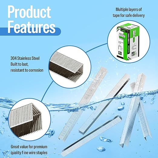 meite 71/12 22 Gauge 304 Stainless Steel Upholstery Staples, 3/8-Inch Crown with 1/2-Inch Leg Length, Heavy Duty Staples for Construction, Furniture, Crafts & DIY Projects (1 Case - 20 Boxes)