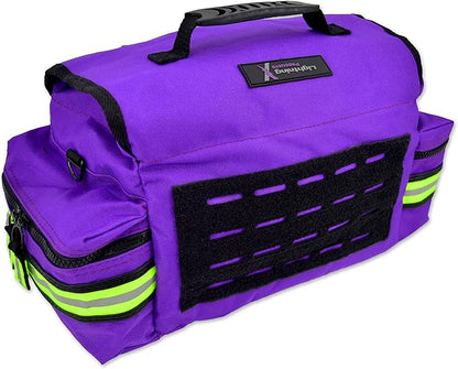 Lightning X Personalized First Responder EMT EMS Trauma Bag w/Stocked First Aid Fill Kit B & Custom Embroidered Name Patch (Purple)