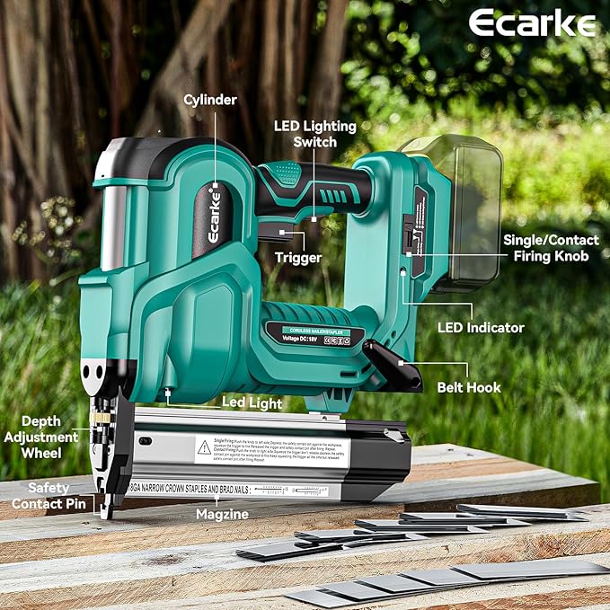 Ecarke 2" Brad Nailer Cordless Stapler Compatible with Makita 18V (No Battery), 2 in 1 Electric Nail Gun/Staple Gun with 18GA Nails/Staples, Battery Power Nail Gun for Trim Wood Crafting Carpentry DIY