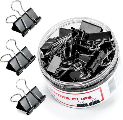 Binder Clips, 48 Pcs Medium Binder Clips, Kalerr Black Binder Clip Medium, 1.25 Inches Office Clip with Container, Paper Binder Clip Office Supplies, Paper Clamps Bulk for Office, Home, School