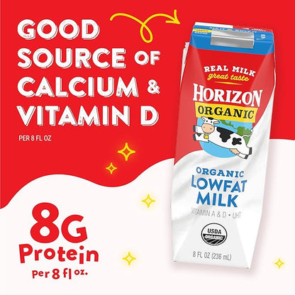 Horizon Organic Shelf Stable 1% Lowfat Milk Boxes, 8 fl oz, 6 Count - 8g Protein per Serving, USDA Organic UHT, Ready to Drink for Lunchbox, Travel, or On-the-Go, No Refrigeration Needed