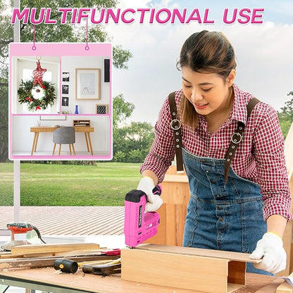 Pink Electric Staple Gun, 7PCS 2 in 1 Cordless Stapler Nail Gun Set with 2500pcs Staples Nails, 4V Brad Nailer Tacker for Upholstery, Wood, Carpentry, Crafts, DIY, Brad Nailer Kit with USB Charger