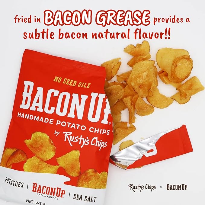 Bacon Up - Handmade Crunchy Healthy Potato Chips - No Preservatives, No Seed Oils, Gluten Free, Healthy Snacks for Adults - 5oz (4 Snack Packs) by Rusty's Chips