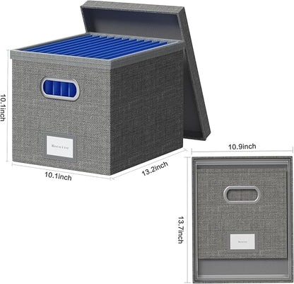 File Organizer Box File Boxes for Hanging Files with Lid Set of 3 Decorative Hanging Folders Letter Size Organizer with One-Piece Plastic Frame Slides (13.2 * 10.1 * 10.1in(3Pack), Grey)