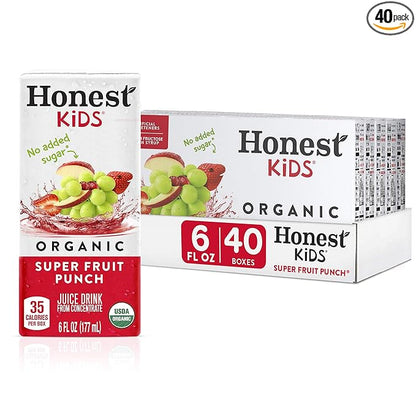 Honest Kids Super Fruit Punch, Organic Juice Drink, 6 Fl oz Juice Boxes, 6 Fl Oz (Pack of 40)