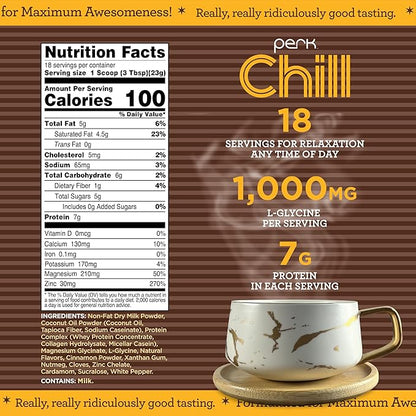 Perk Chill Chai Latte Flavored Drink Mix (18 Servings) - Soy Free & Peanut Free