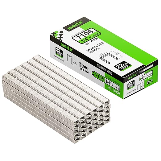 meite 71/06 22 Gauge 304 Stainless Steel Upholstery Staples, 3/8-Inch Crown with 1/4-Inch Leg Length, Heavy Duty Staples for Construction, Furniture, Crafts & DIY Projects (1 Case - 20 Boxes)