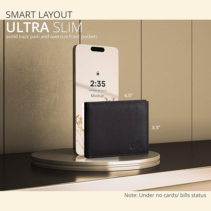 Oak Leathers Slim Leather Wallet for Men - RFID Wallets Credit Card Holder Ultra Thin Gift for Mens, Front Pocket Minimalist Design