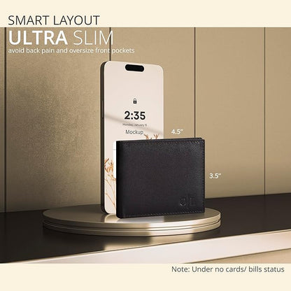 Oak Leathers Slim Leather Wallet for Men - RFID Wallets Credit Card Holder Ultra Thin Gift for Mens, Front Pocket Minimalist Design