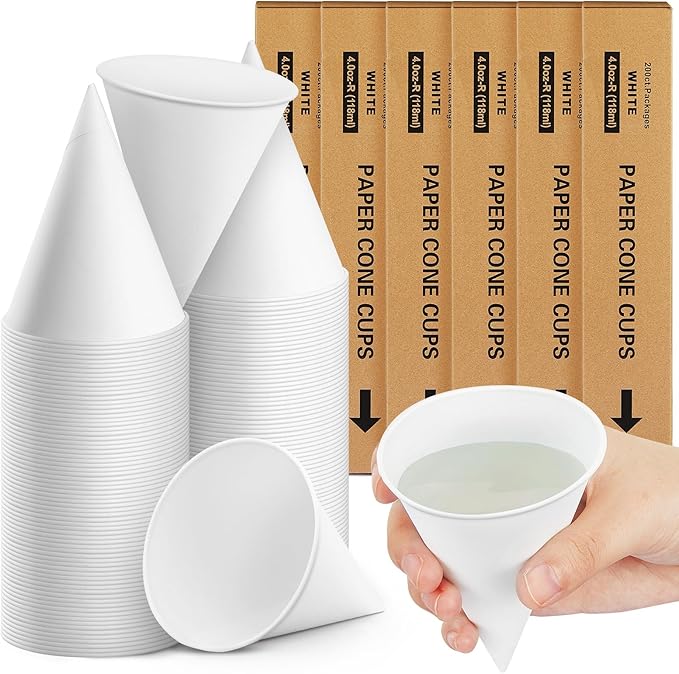 Roshtia 1200 Pcs 4 oz Paper Cone Cups Thicken Disposable Cone Cups for Shaved Ice, Slushies Water Cooler Dispenser, White