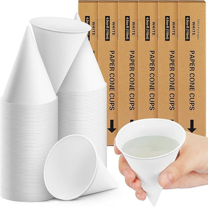 Roshtia 1200 Pcs 4 oz Paper Cone Cups Thicken Disposable Cone Cups for Shaved Ice, Slushies Water Cooler Dispenser, White