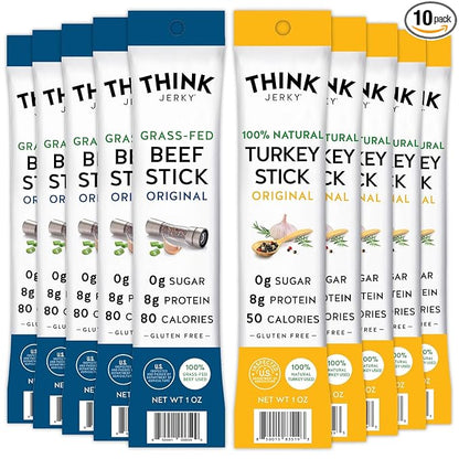 Think Jerky Stick Variety Pack, Sugar Free, Gluten Free, No Nitrates Keto Friendly Paleo High Protein - 1.0 oz (Pack of 10)
