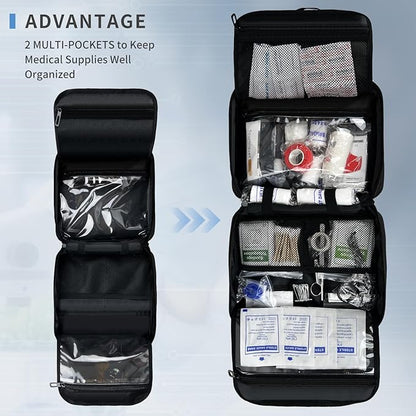 First Aid Bag Empty, Compact and Portable Medical Supplies Organizer with Multiple Compartments, Emergency Trauma Bag for Travel, Camping, Hiking, Car, Travel and Home Use, Black(Bag Only)