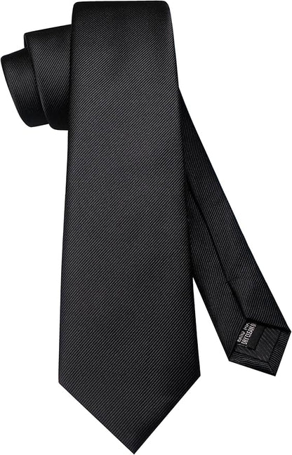 JEMYGINS Solid Color Formal Necktie and Pocket Square Tie Clip Sets for Men