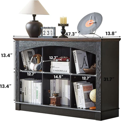 Black Bookshelf, 6-Cube Bookcase and Kids Bookshelf, Wooden Storage Cabinet with Cube Organizer, Modern Book Shelf for Bedroom Furniture, Living Room, Office Storage, Toy Organizer, Display Cabinet