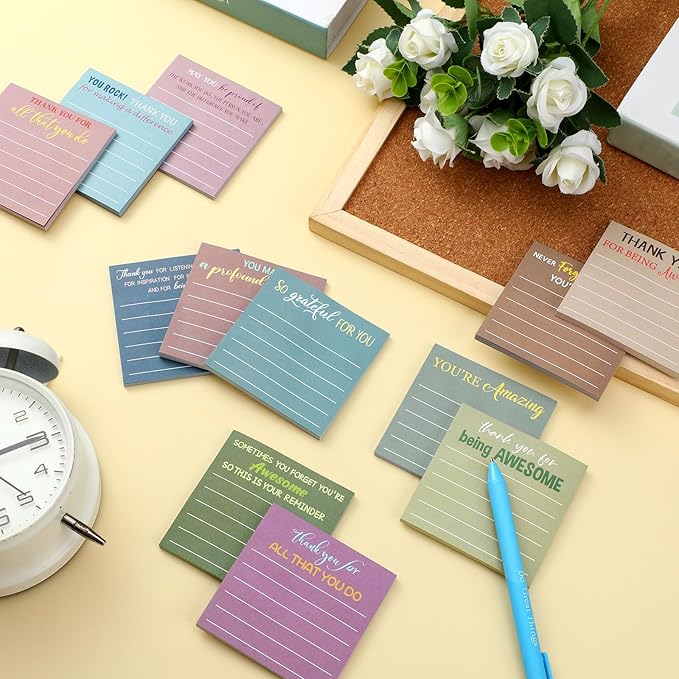 Yinder 24 Pcs Employee Appreciation Sticky Notes Xmas Gift Bulk Motivation Note Pads Mini Inspirational Note Gift for Teacher Nurse Staff Coworker Office Supply 3 x 3'' (Appreciation,Morandi)