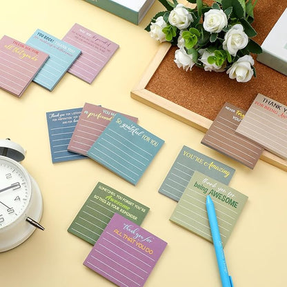 Yinder 24 Pcs Employee Appreciation Sticky Notes Xmas Gift Bulk Motivation Note Pads Mini Inspirational Note Gift for Teacher Nurse Staff Coworker Office Supply 3 x 3'' (Appreciation,Morandi)