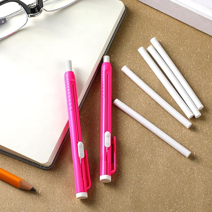 12 Pieces Retractable Mechanical Eraser Pen Bulks Retractable Mechanical Stick Eraser Refill for Teacher Gifts Painting Writing Office Daily Study (Rose Red)