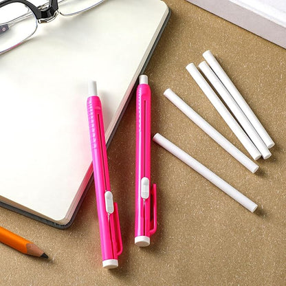 12 Pieces Retractable Mechanical Eraser Pen Bulks Retractable Mechanical Stick Eraser Refill for Teacher Gifts Painting Writing Office Daily Study (Rose Red)