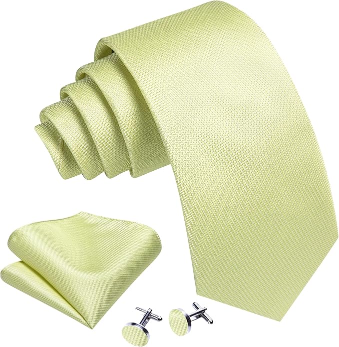 Barry.Wang Tie Sets for Men Silk Solid Necktie Stain Ties Handkerchief Pocket Square Cufflinks Wedding Business Dyed