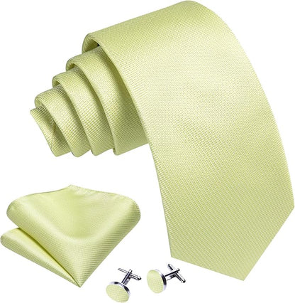 Barry.Wang Tie Sets for Men Silk Solid Necktie Stain Ties Handkerchief Pocket Square Cufflinks Wedding Business Dyed