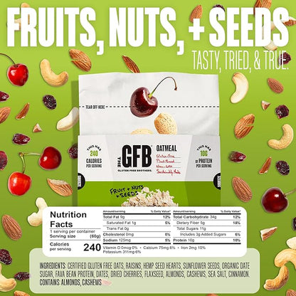 The GFB Fruit, Nuts and Seeds Protein Oatmeal Cups - Unique Pop-Up Bowl - Gluten Free, Plant Based, Non GMO, Sustainably Made - Ridiculously Tasty, Healthy, Vegan Protein Instant Oatmeal, 2 oz (6 Count)