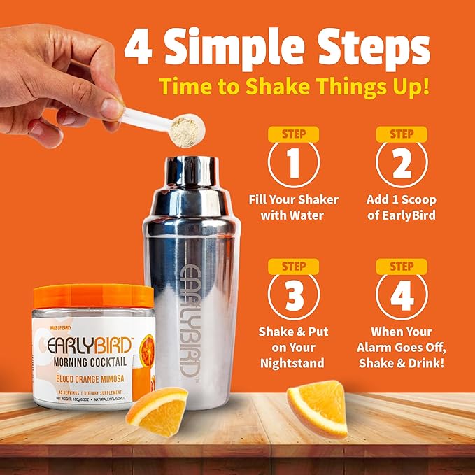 EarlyBird Energy Drink Powder - Morning Cocktail Blood Orange- Zero Sugar Electrolytes with Amino Acids - Electrolytes Powder & Caffeine Drink Mix for Morning Energy, Focus & Hydration - 45 Servings